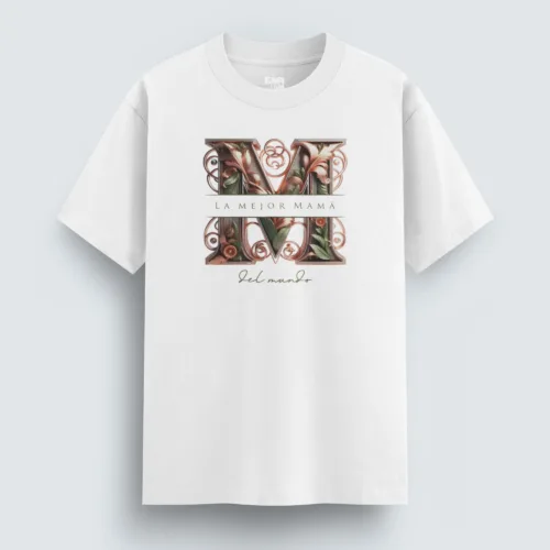 Playera “La mejor mamá del mundo” Floral Vintage, 100% algodón, 195 gr/m², impresión DTG, manga corta y cuello redondo. Un regalo lleno de amor y gratitud. Perfecta para regalo en el Día de la Madre, baby shower, cumpleaños o simplemente para recordarle cuánto la amas.