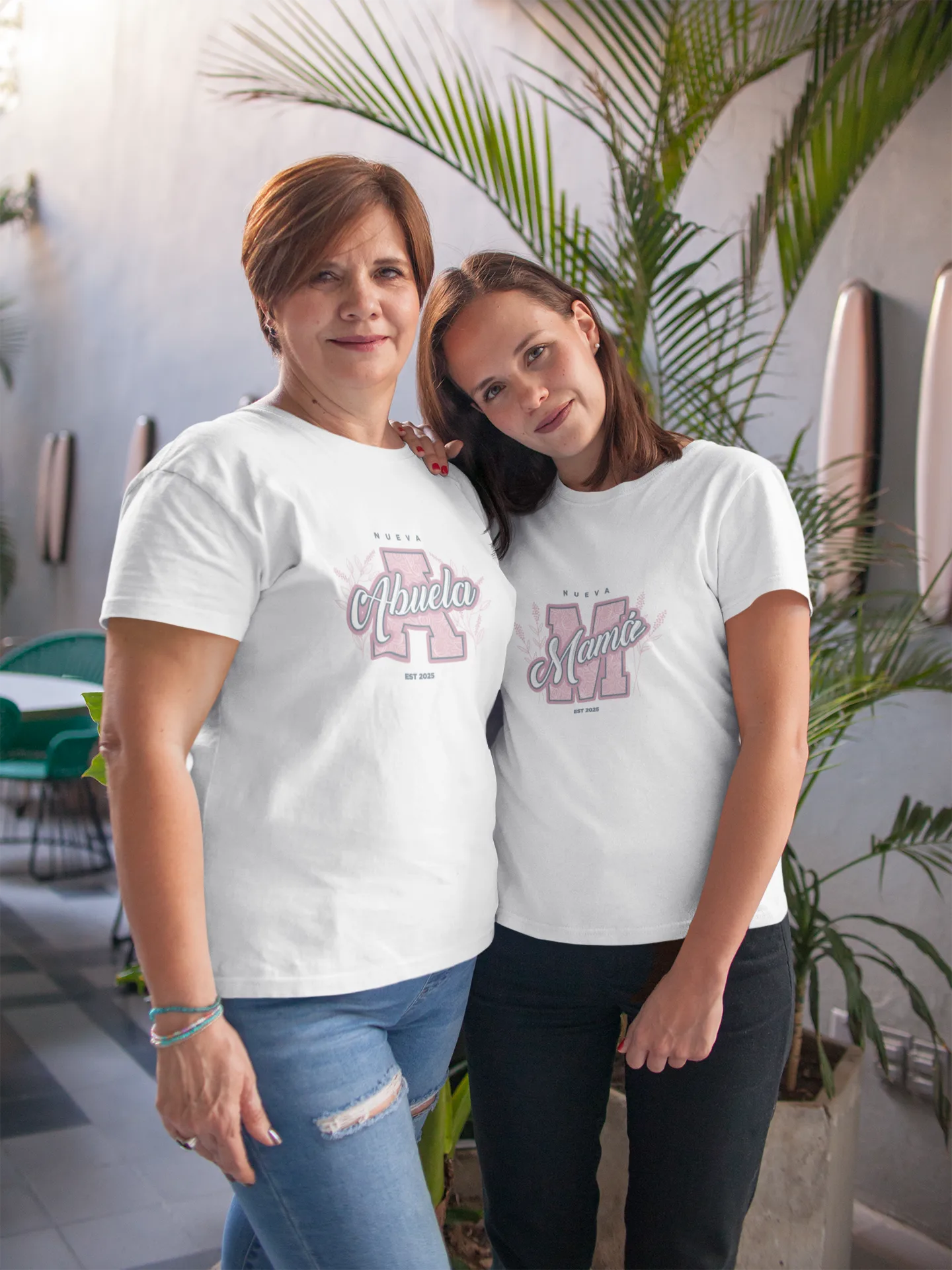 mom-and-daughter-wearing-t-shirts-mockup-near-a-palm-a20718