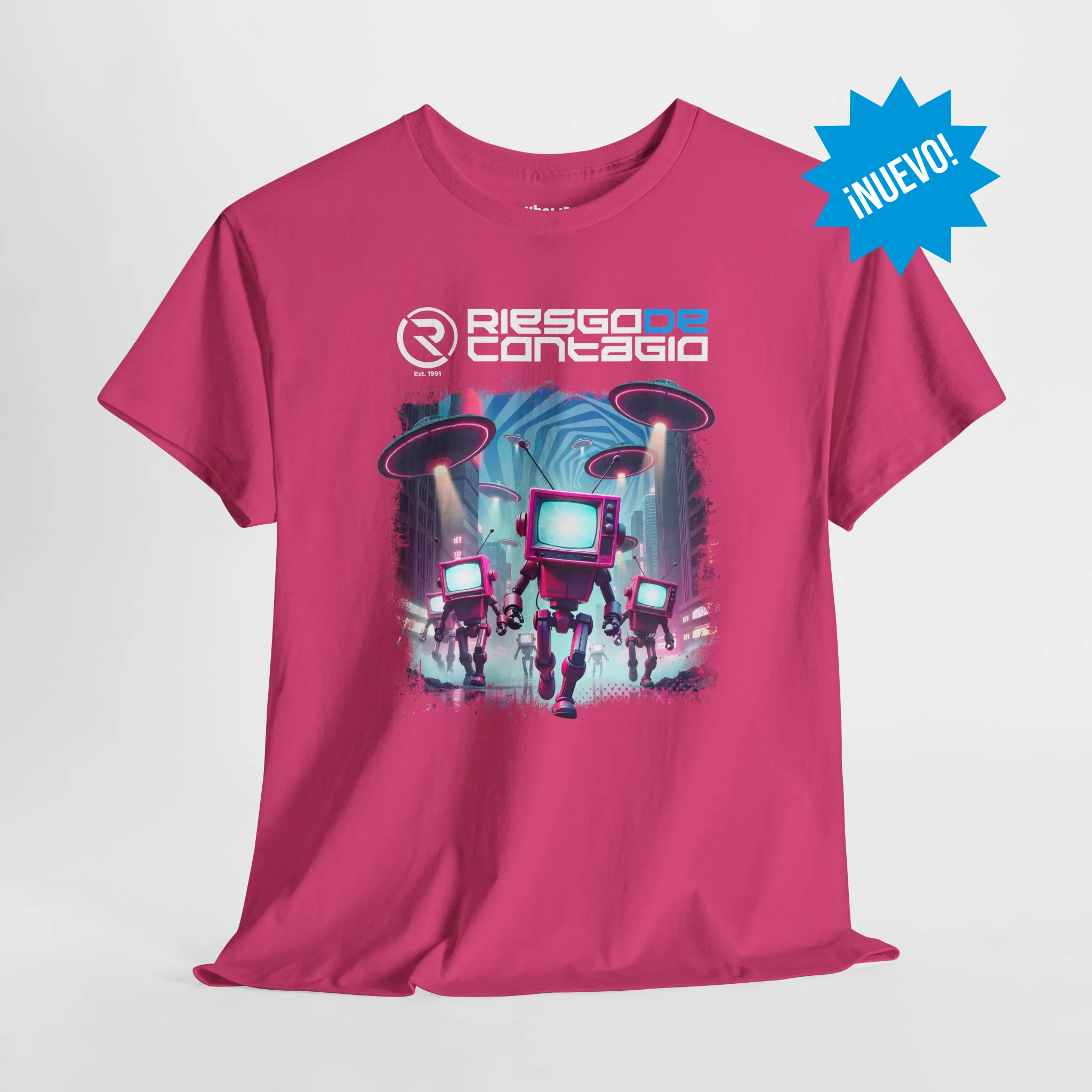 Playera oficial Magenta Riesgo de Contagio diseño retro