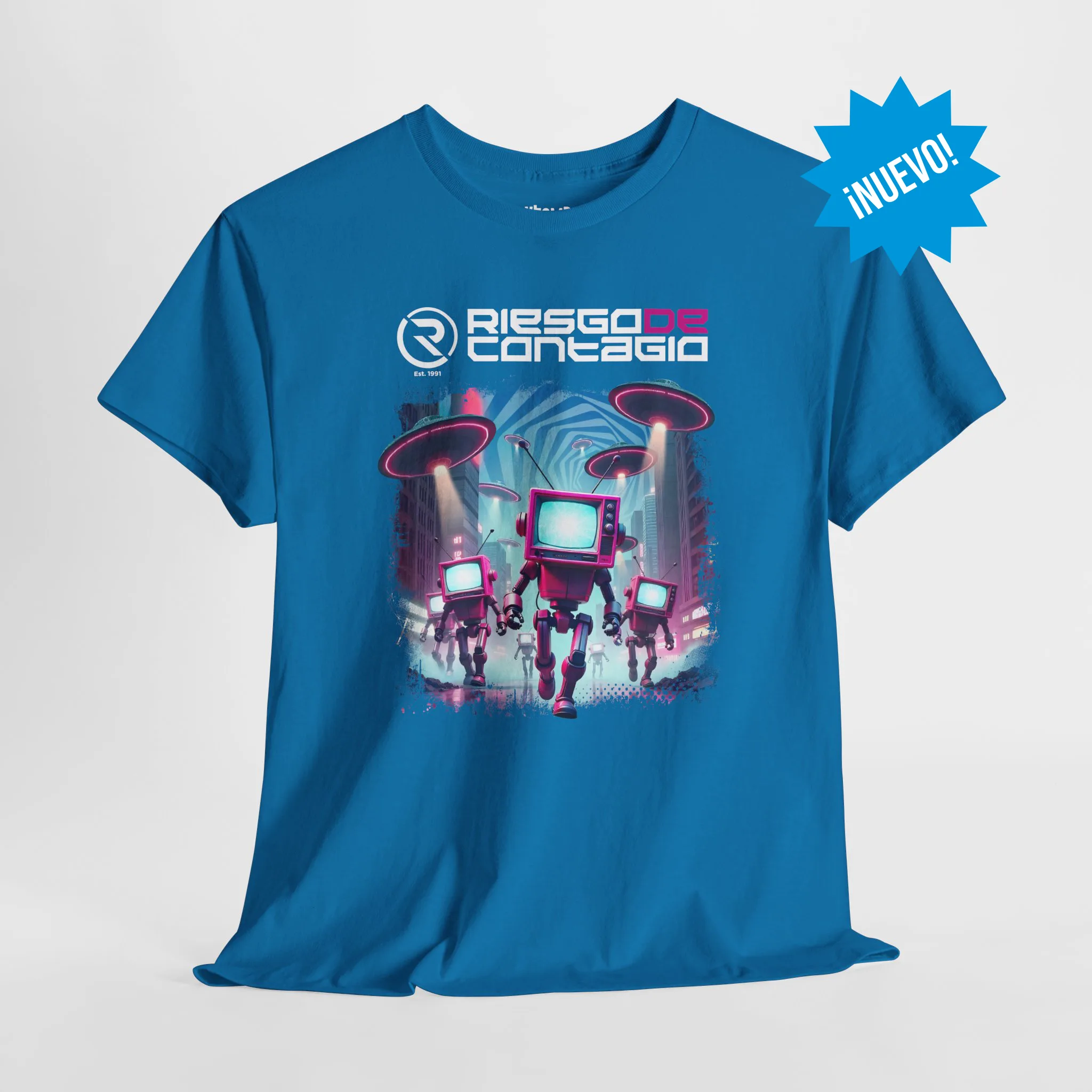 Playera Azul Royal oficial Riesgo de Contagio diseño retro