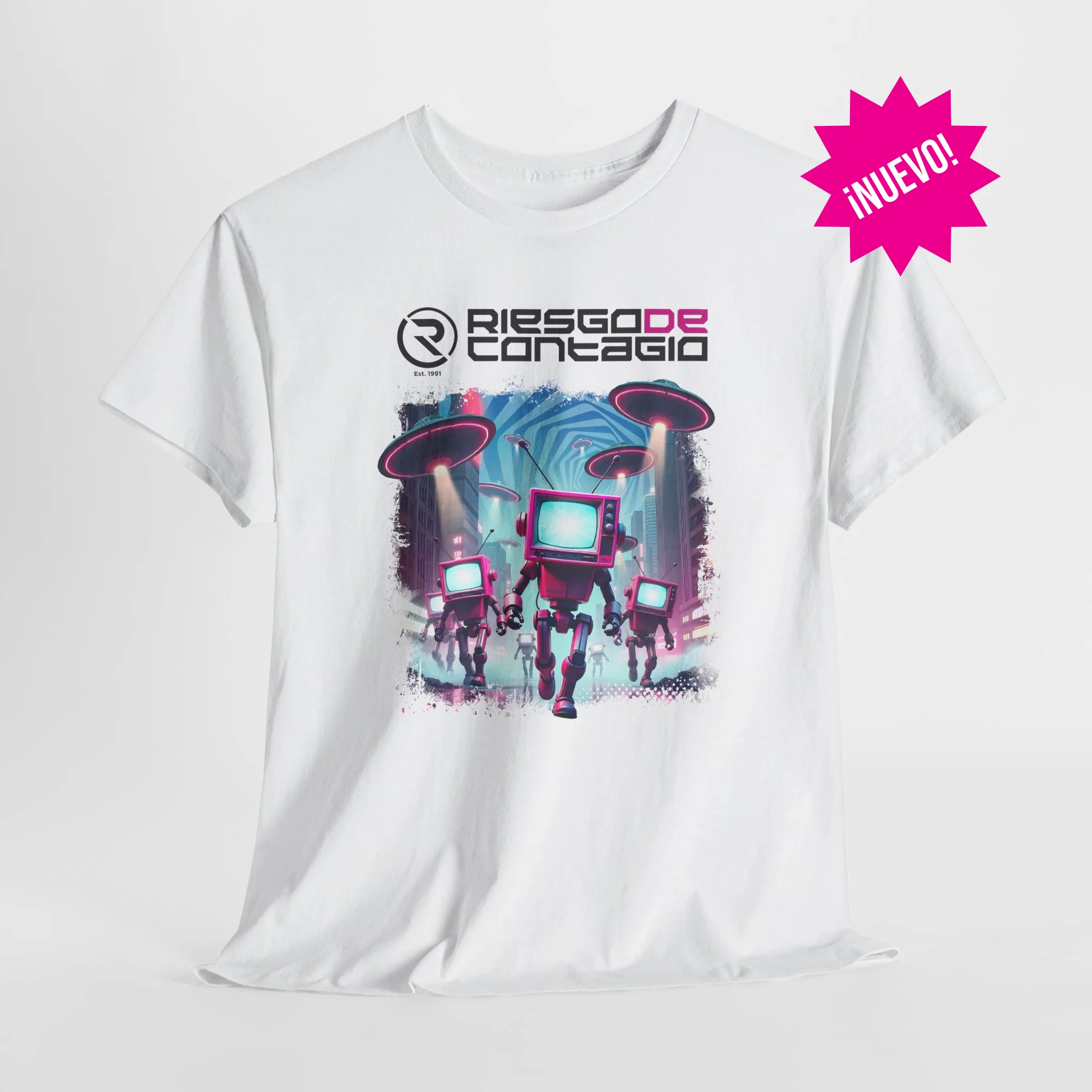 Playera oficial Blanca Riesgo de Contagio diseño retro