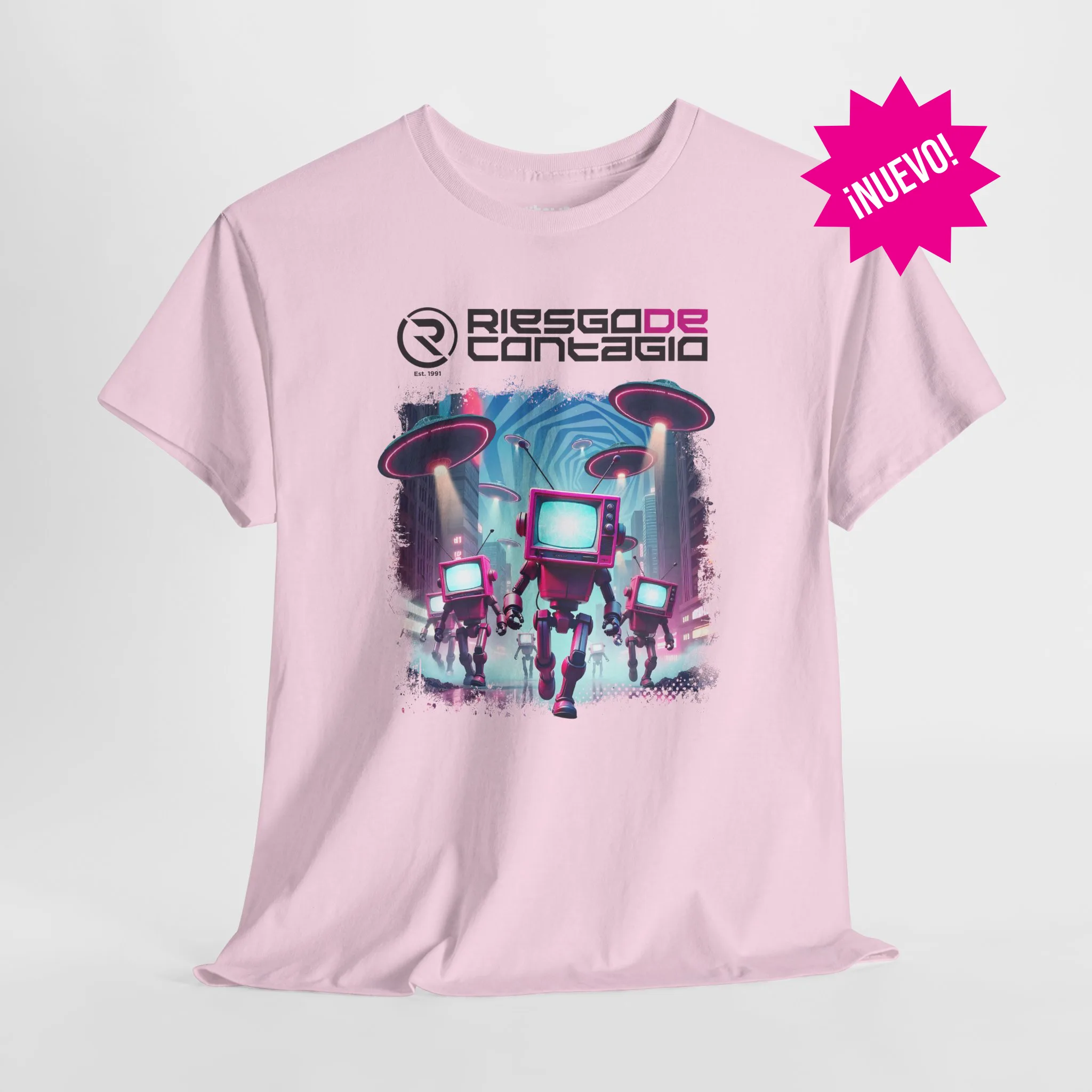 Playera oficial Rosa Riesgo de Contagio diseño retro