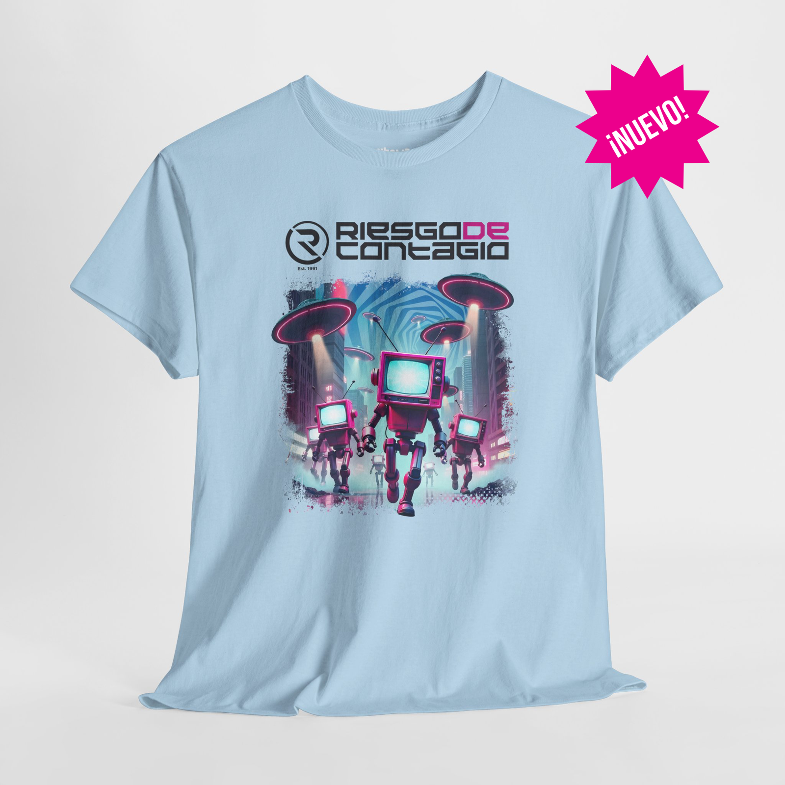 Playera oficial Azul cielo Riesgo de Contagio diseño retro
