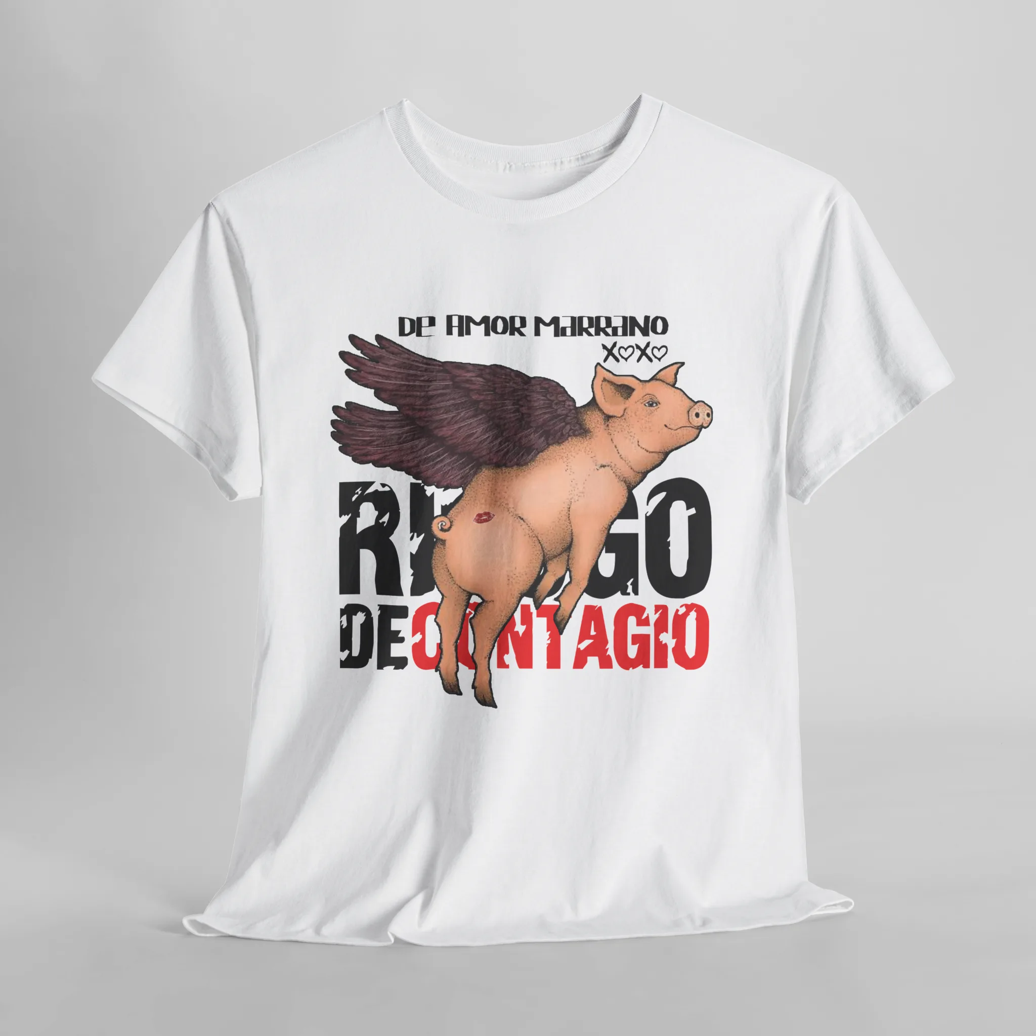 Playera oficial Blanco Riesgo de Contagio diseño retro