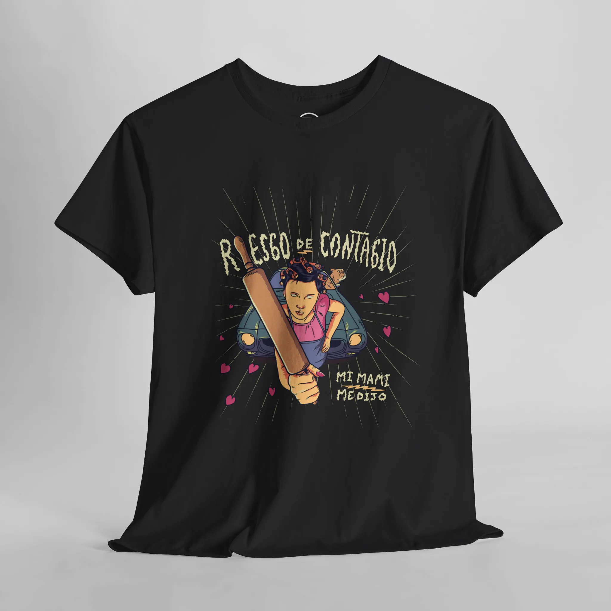Playera oficial Negro Riesgo de Contagio diseño retro