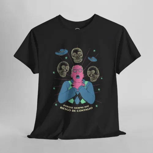 Playera oficial Negro Riesgo de Contagio diseño retro