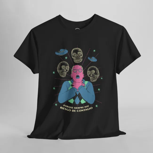 Playera oficial Negro Riesgo de Contagio diseño retro