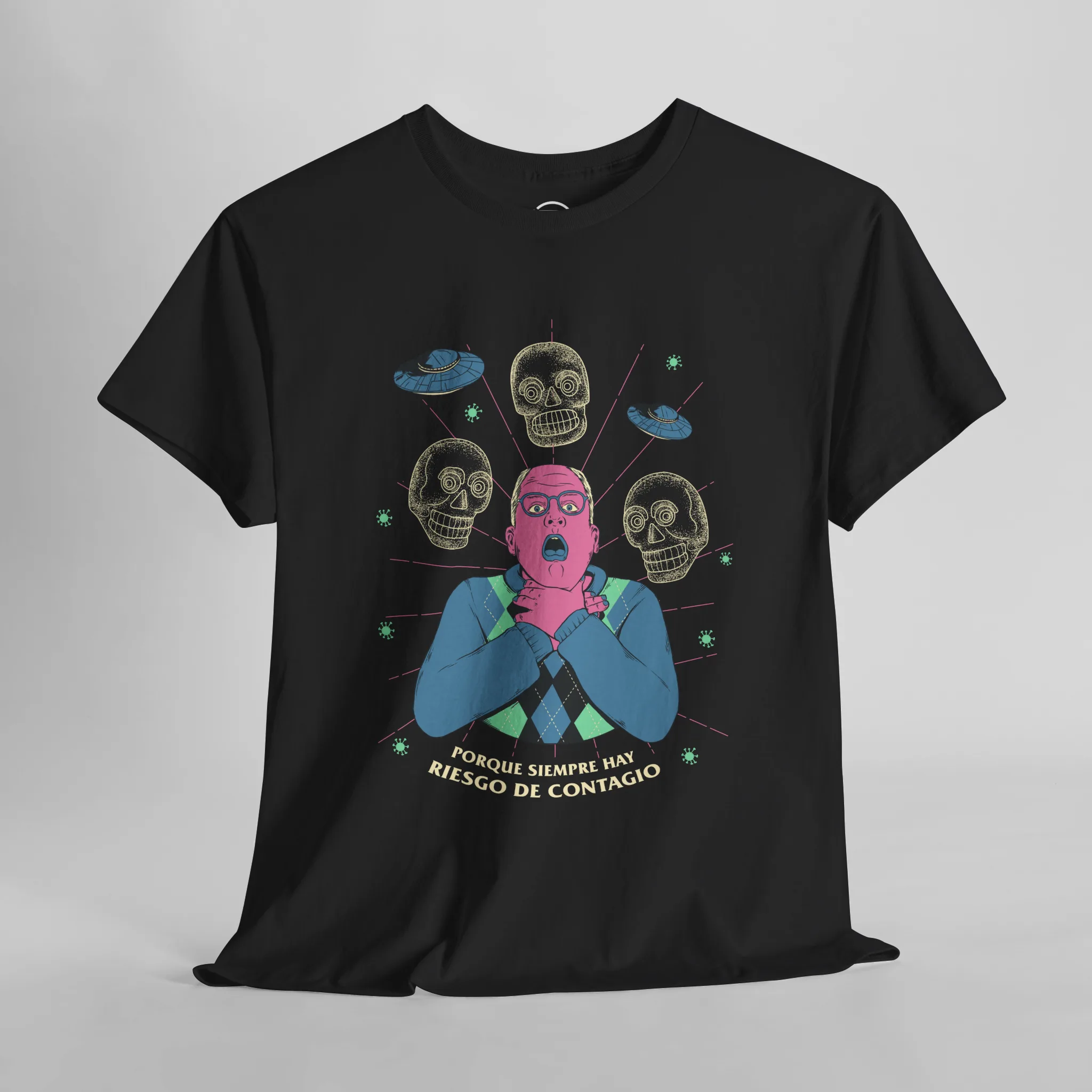 Playera oficial Negro Riesgo de Contagio diseño retro