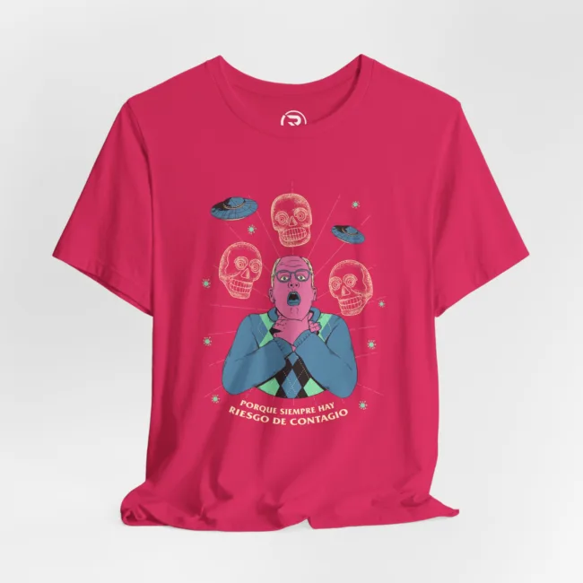 Playera oficial Magenta Riesgo de Contagio diseño retro