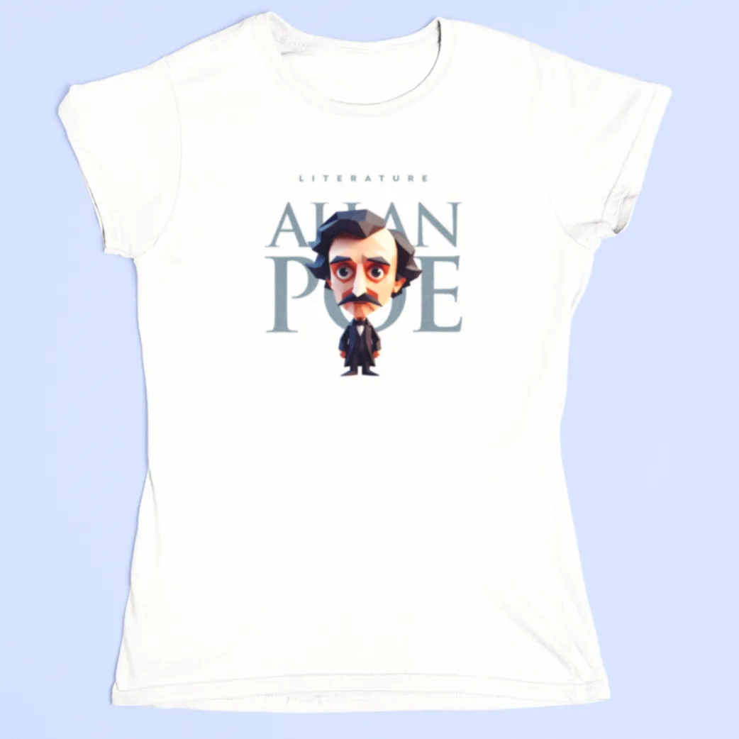Playera literaria Edgar Allan Poe estilo origami en algodón 100% con impresión DTG – Xtampa Libre