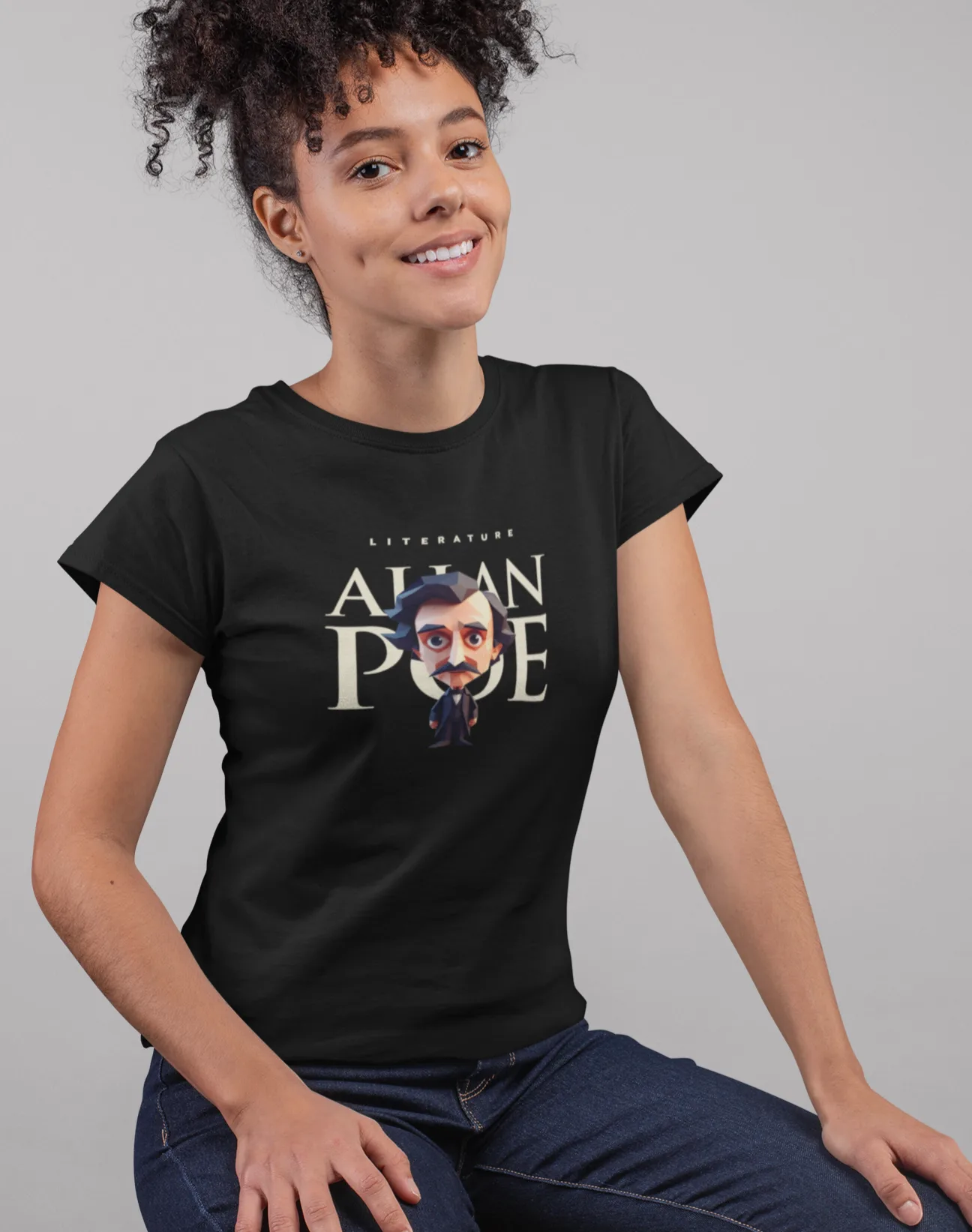 Playera literaria Allan Poe estilo origami frente