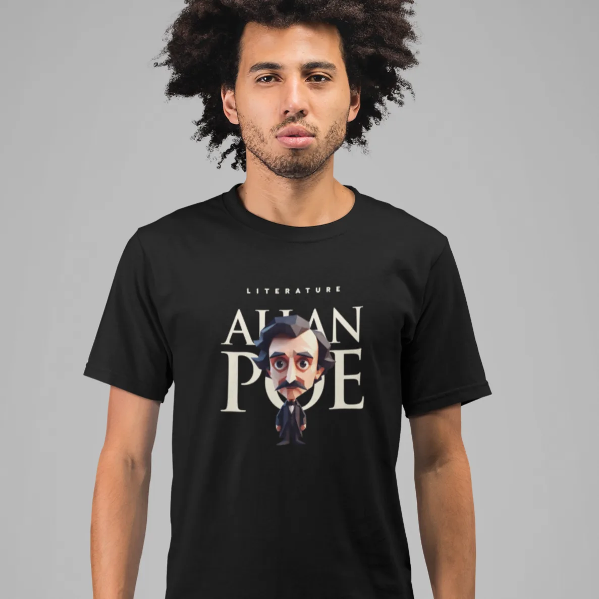 Playera literaria Allan Poe estilo origami frente