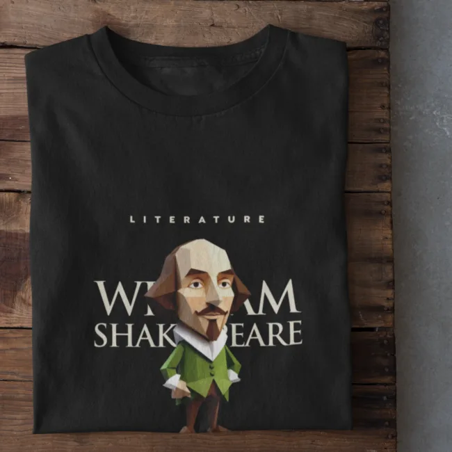 Playera literaria Shakespeare estilo origami frente