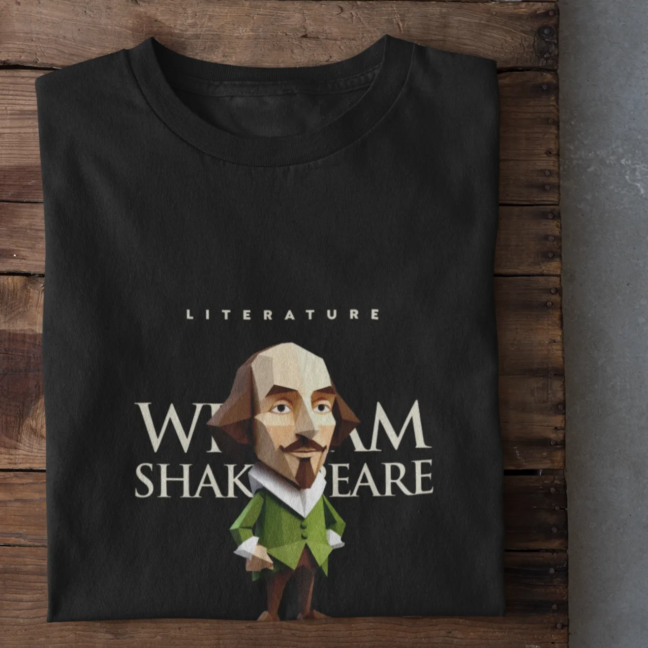 Playera literaria Shakespeare estilo origami frente