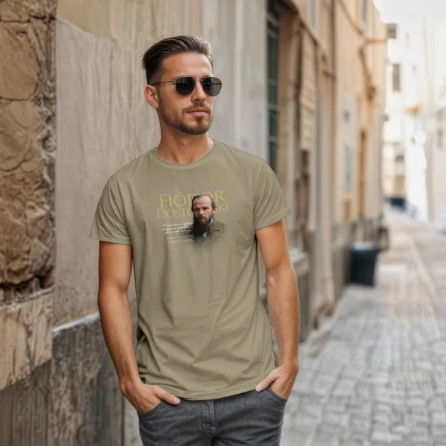 Playera literaria Fiódor Dostoievski estilo clásico realista con frase y firma – Xtampa Libre