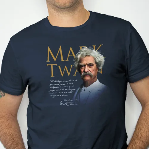 Playera literaria Mark Twain estilo clásico – T-shirt con frase y firma