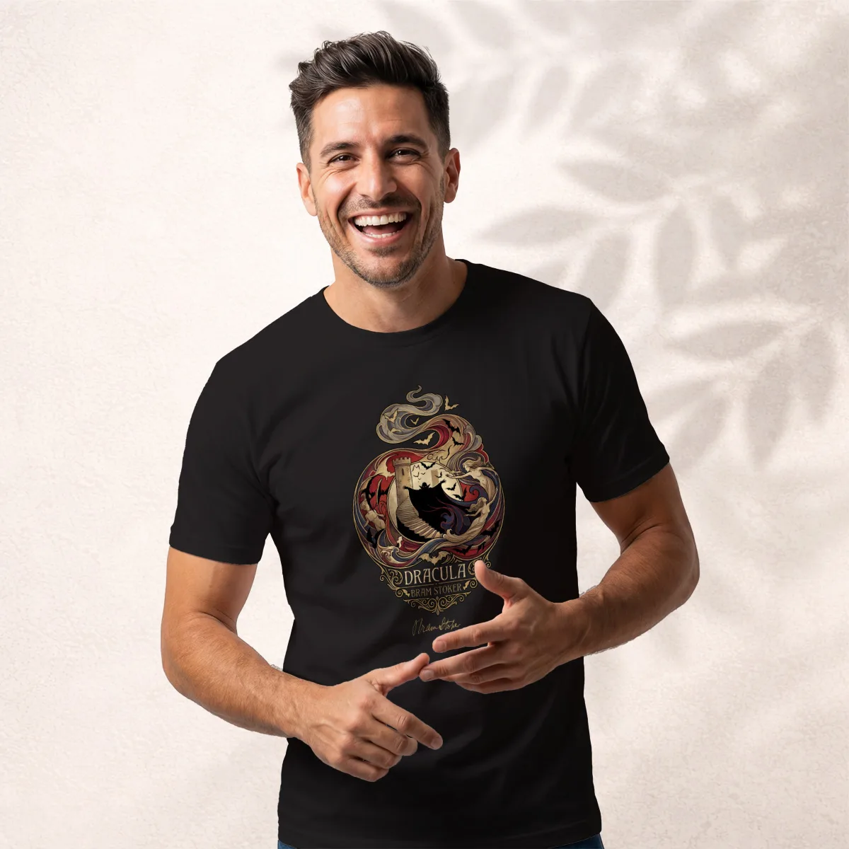 Playera Drácula Bram Stoker con diseño artístico inspirado en la novela clásica y estampado DTG de Xtampa Libre.