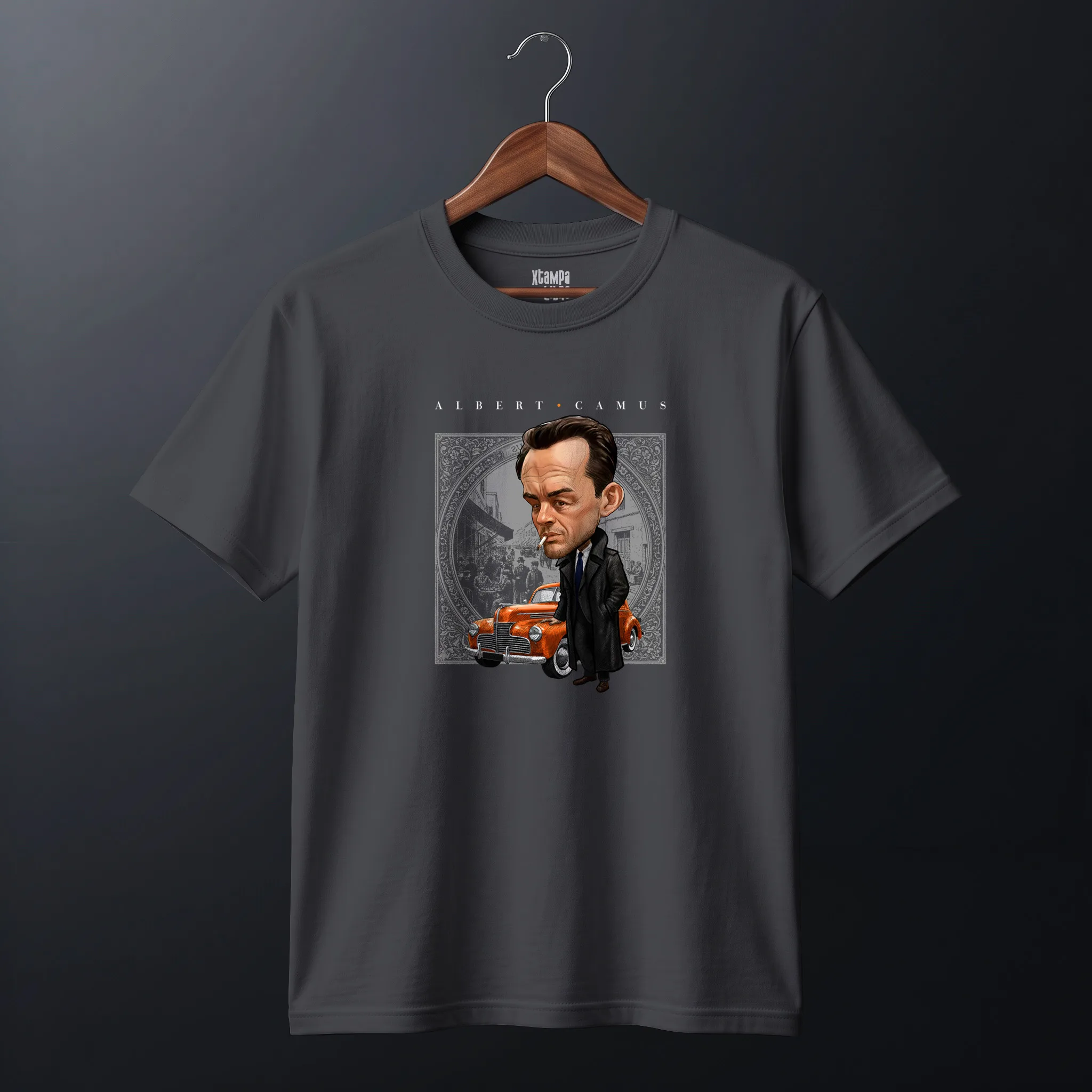 Escritores caricaturas_CAMUS_350x400_halftone Mockup_playeras_FLAT_CARBON