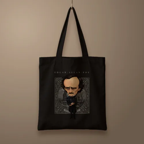 Morral Edgar Allan Poe con cuervo y fondo Caricatura | LCE