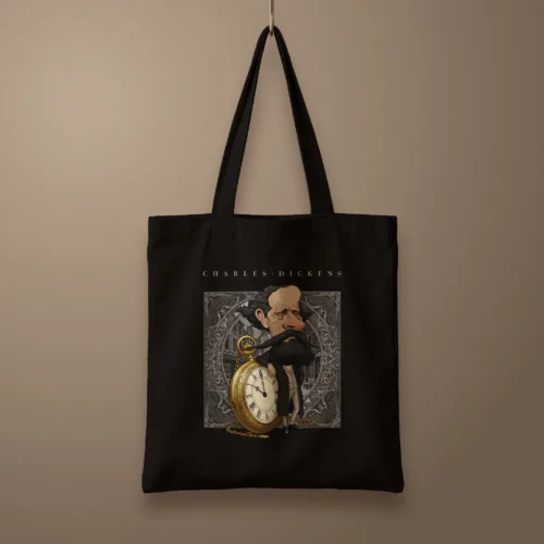 Morral Charles Dickens con reloj caricatura | LCE