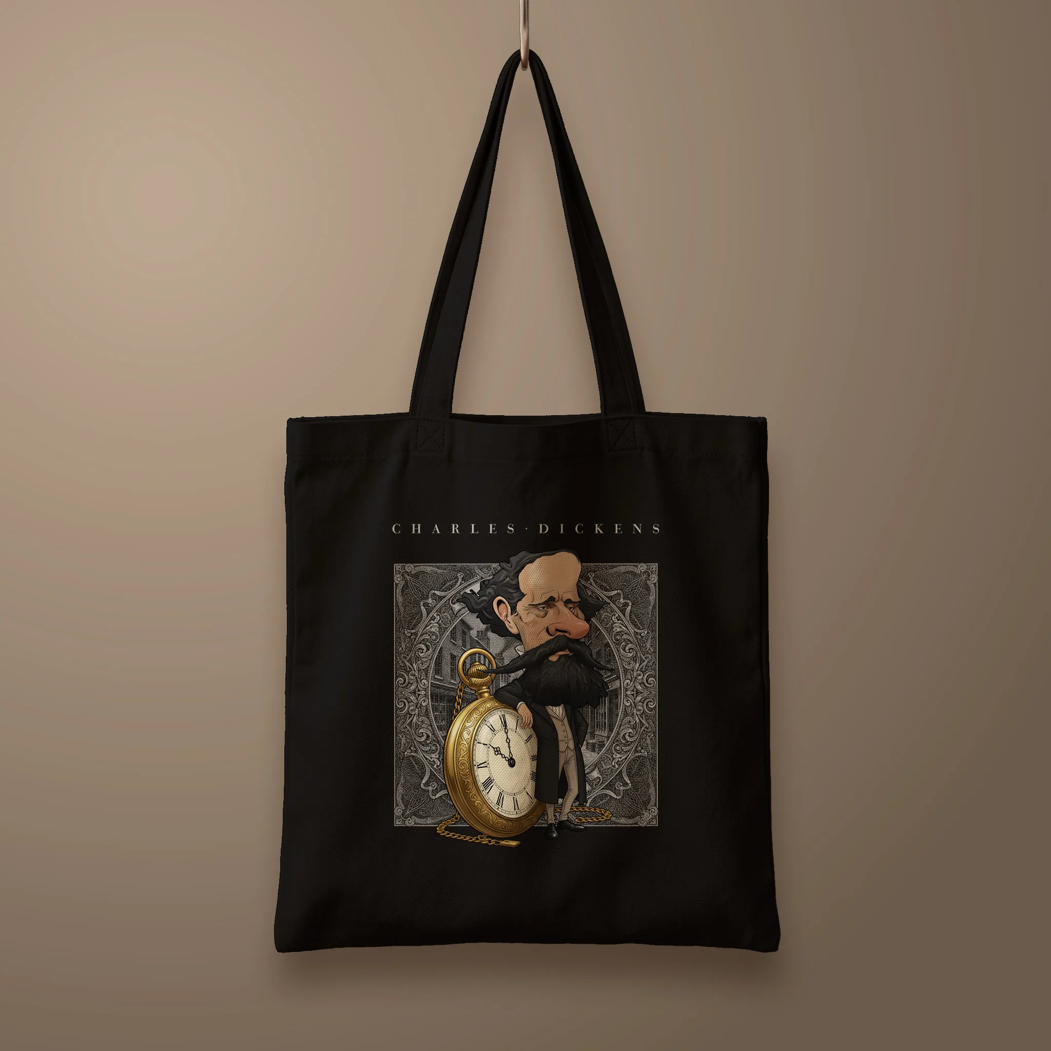 Escritores caricaturas_dickens_350x400_halftone Bolsa Tote_flat_negro
