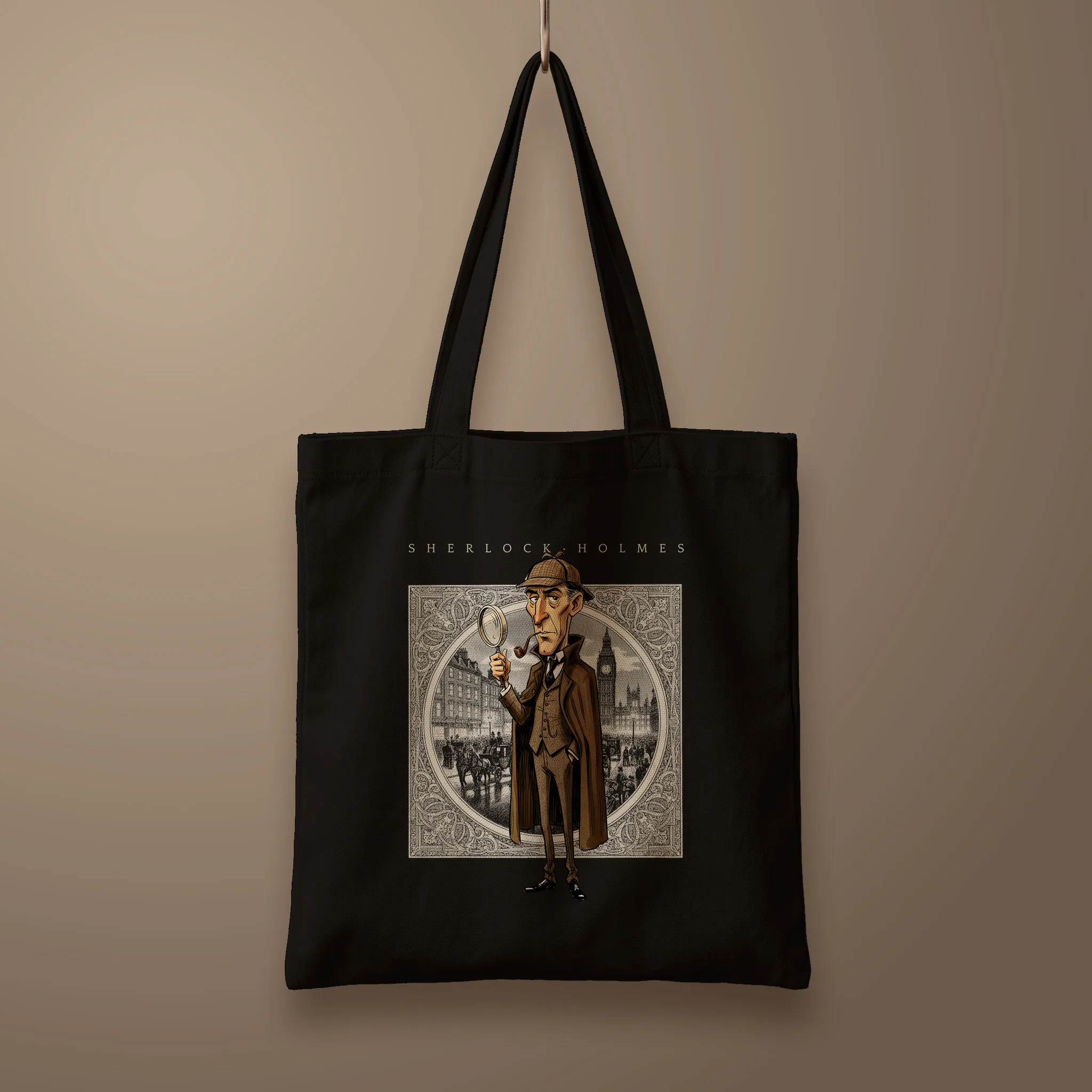Escritores caricaturas_sherlock holmes_350x400_halftone Bolsa Tote_flat_negro