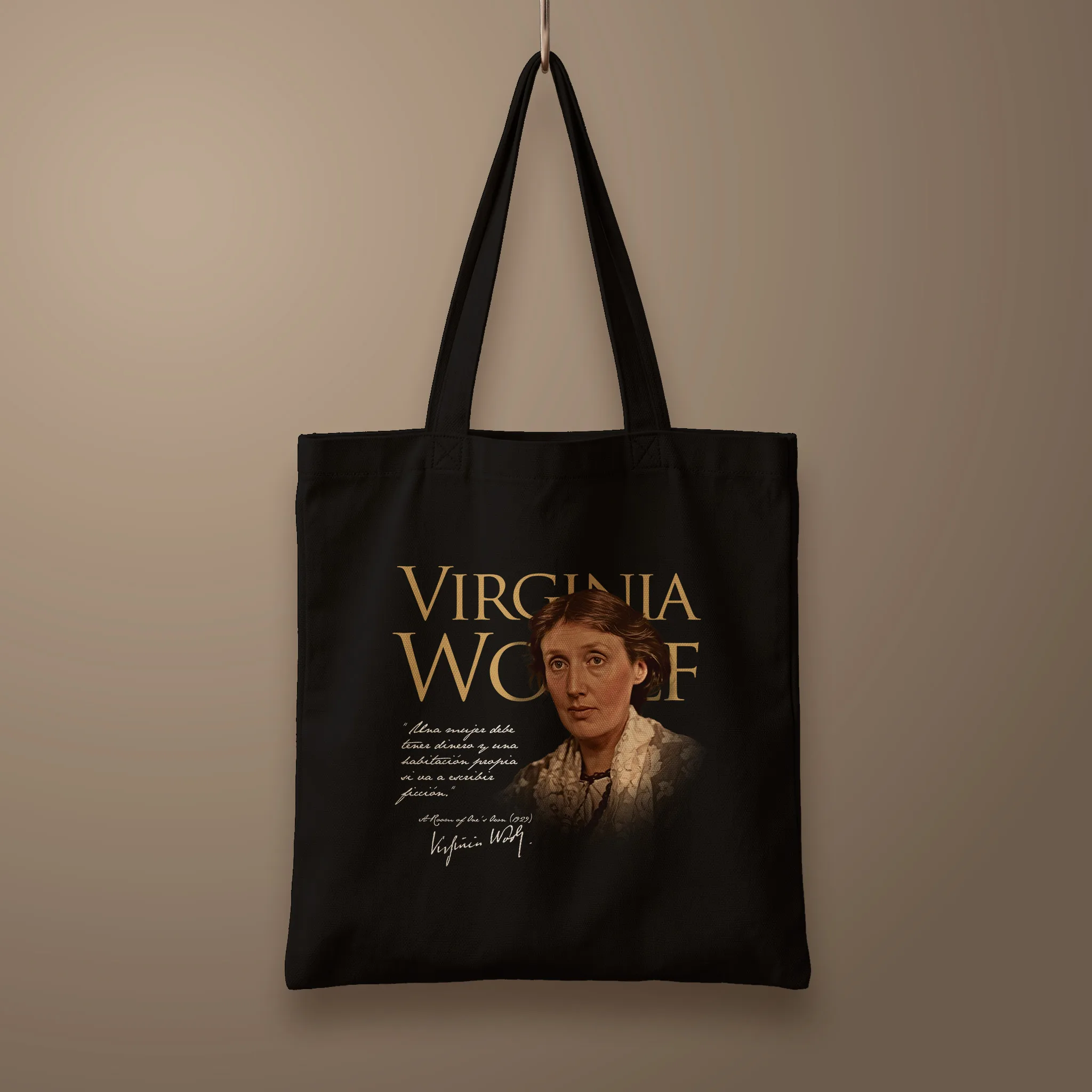 virginia woolf_35x40cms_halftone Bolsa Tote_flat_negro